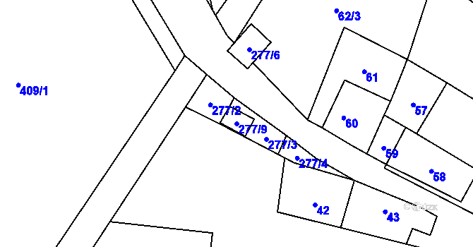 Parcela st. 277/9 v KÚ Bezkov, Katastrální mapa