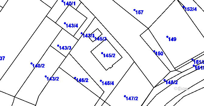 Parcela st. 145/2 v KÚ Bezměrov, Katastrální mapa