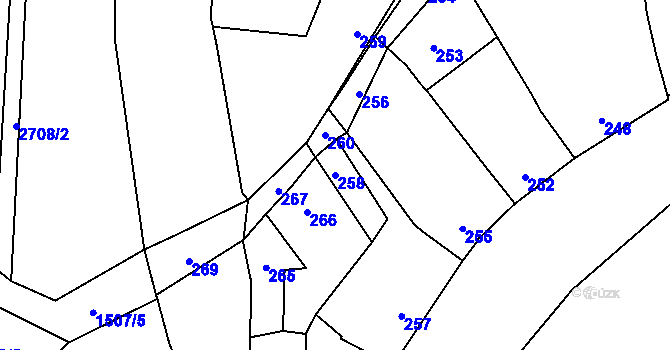 Parcela st. 258 v KÚ Bezměrov, Katastrální mapa