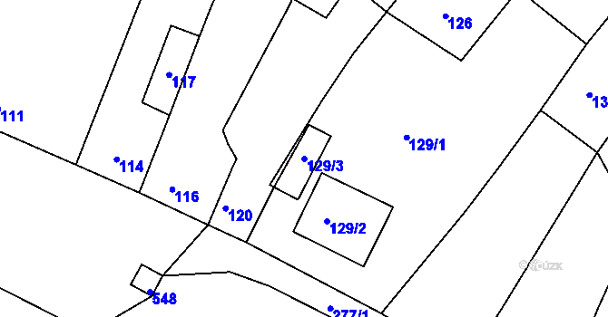 Parcela st. 129/3 v KÚ Bezměrov, Katastrální mapa