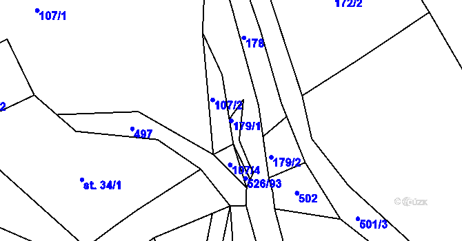 Parcela st. 179/1 v KÚ Bezník, Katastrální mapa