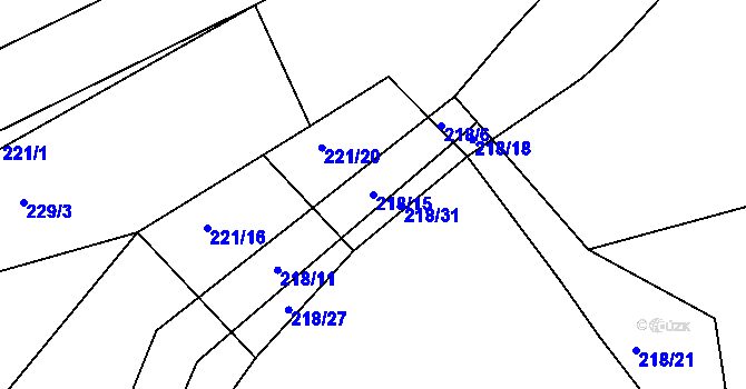 Parcela st. 218/15 v KÚ Bezník, Katastrální mapa