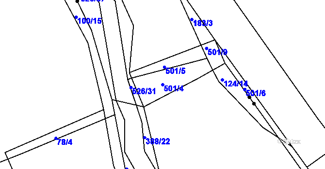 Parcela st. 501/4 v KÚ Bezník, Katastrální mapa