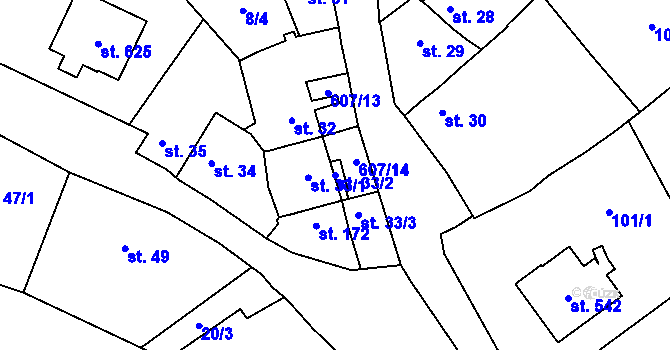 Parcela st. 33/2 v KÚ Bezno, Katastrální mapa