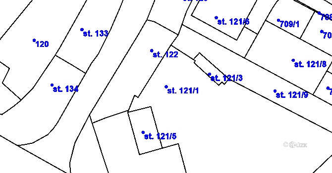 Parcela st. 121/1 v KÚ Bezno, Katastrální mapa