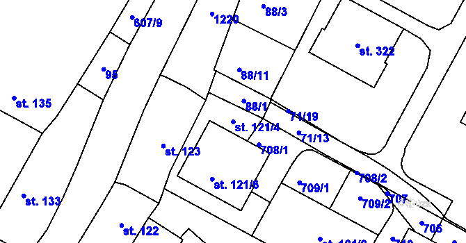 Parcela st. 121/4 v KÚ Bezno, Katastrální mapa
