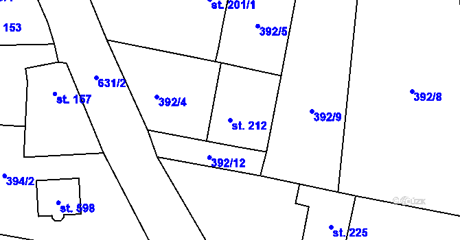 Parcela st. 212 v KÚ Bezno, Katastrální mapa