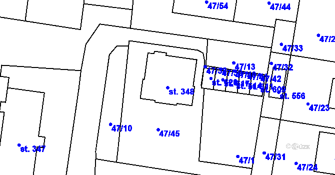 Parcela st. 348 v KÚ Bezno, Katastrální mapa