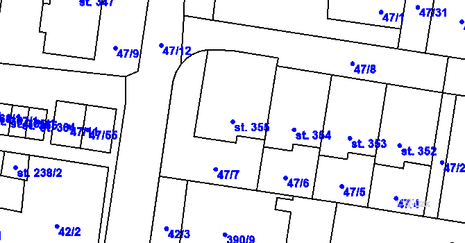 Parcela st. 355 v KÚ Bezno, Katastrální mapa