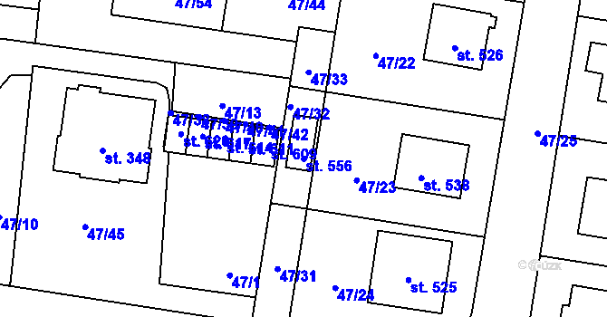 Parcela st. 556 v KÚ Bezno, Katastrální mapa