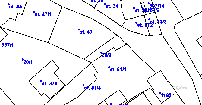 Parcela st. 20/3 v KÚ Bezno, Katastrální mapa