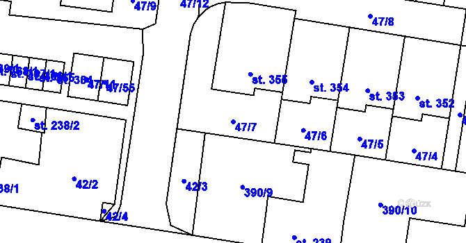 Parcela st. 47/7 v KÚ Bezno, Katastrální mapa