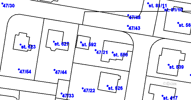 Parcela st. 47/21 v KÚ Bezno, Katastrální mapa