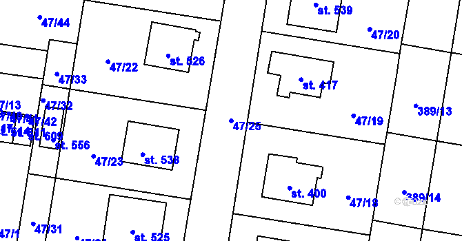 Parcela st. 47/25 v KÚ Bezno, Katastrální mapa