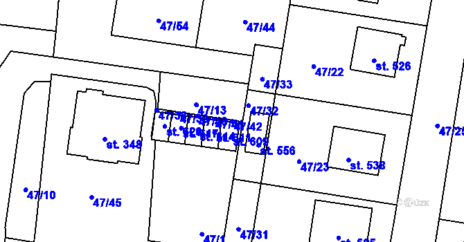 Parcela st. 47/42 v KÚ Bezno, Katastrální mapa
