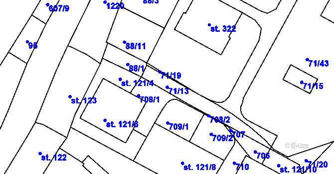 Parcela st. 71/13 v KÚ Bezno, Katastrální mapa