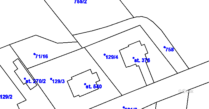 Parcela st. 129/4 v KÚ Bezno, Katastrální mapa