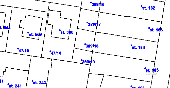 Parcela st. 389/18 v KÚ Bezno, Katastrální mapa