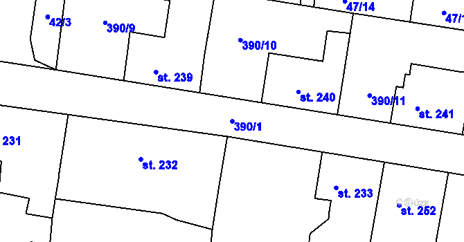 Parcela st. 390/1 v KÚ Bezno, Katastrální mapa