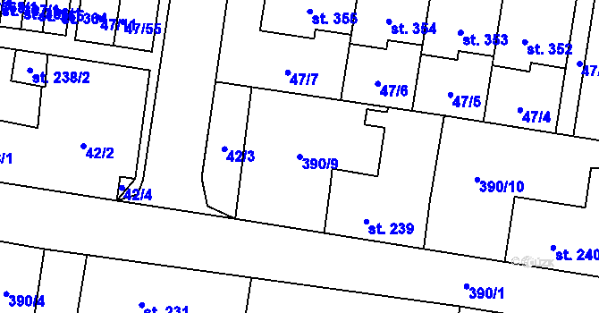 Parcela st. 390/9 v KÚ Bezno, Katastrální mapa