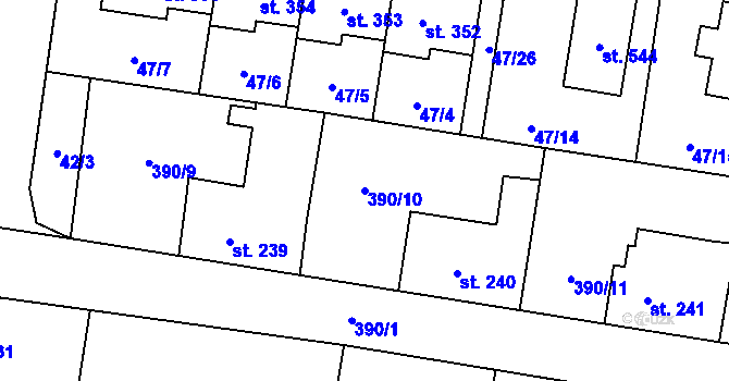 Parcela st. 390/10 v KÚ Bezno, Katastrální mapa