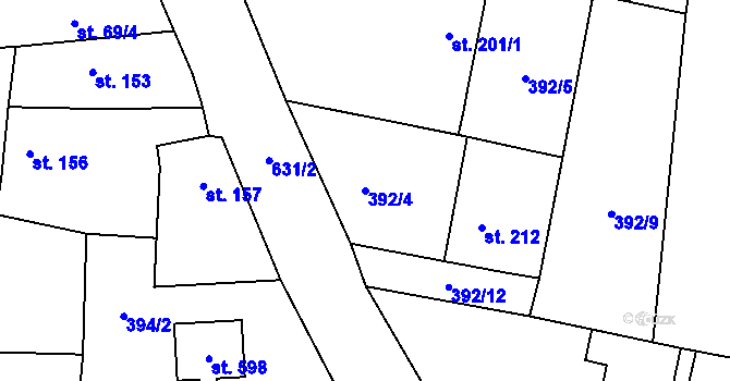 Parcela st. 392/4 v KÚ Bezno, Katastrální mapa