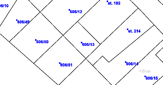 Parcela st. 606/13 v KÚ Bezno, Katastrální mapa