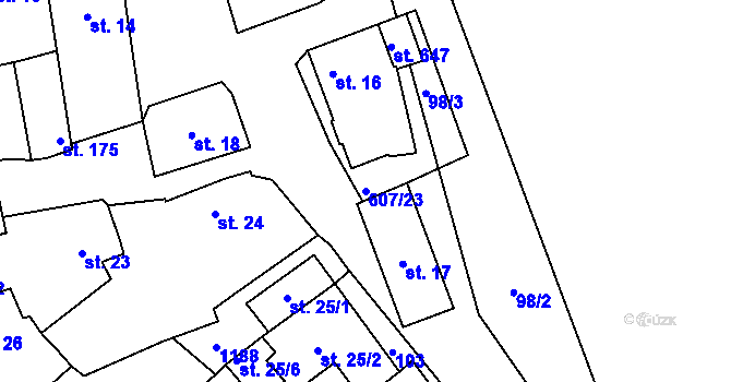 Parcela st. 607/23 v KÚ Bezno, Katastrální mapa