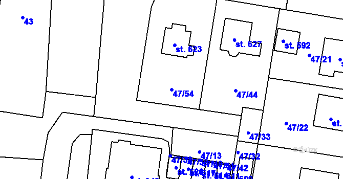 Parcela st. 47/54 v KÚ Bezno, Katastrální mapa