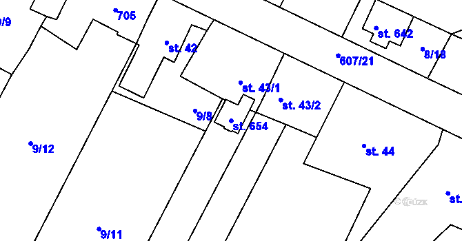 Parcela st. 654 v KÚ Bezno, Katastrální mapa