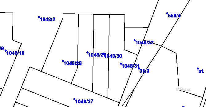 Parcela st. 1048/30 v KÚ Bezno, Katastrální mapa