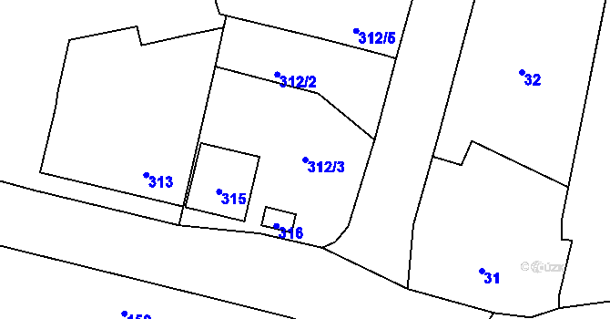 Parcela st. 312/3 v KÚ Bezuchov, Katastrální mapa