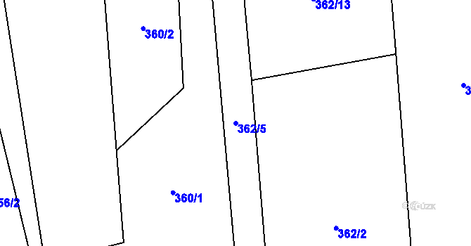 Parcela st. 362/5 v KÚ Bezuchov, Katastrální mapa