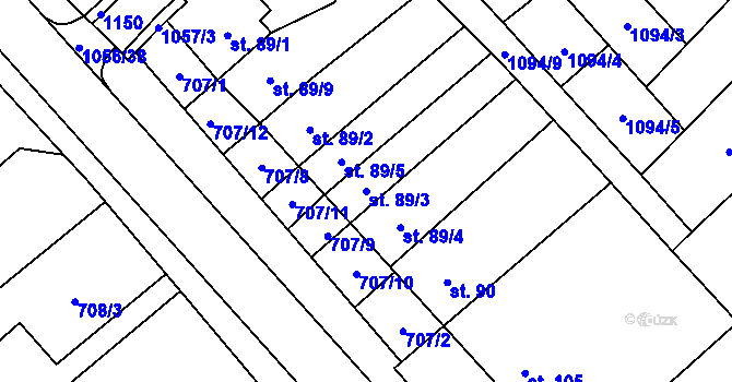 Parcela st. 89/3 v KÚ Bezvěrov, Katastrální mapa