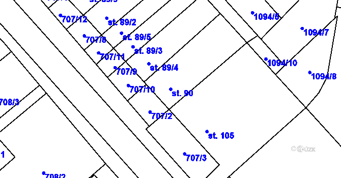 Parcela st. 90 v KÚ Bezvěrov, Katastrální mapa