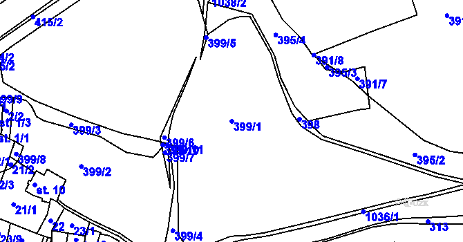 Parcela st. 399/1 v KÚ Bezvěrov, Katastrální mapa