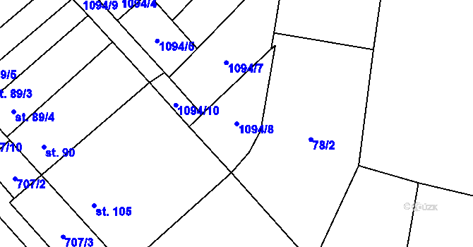 Parcela st. 1094/8 v KÚ Bezvěrov, Katastrální mapa