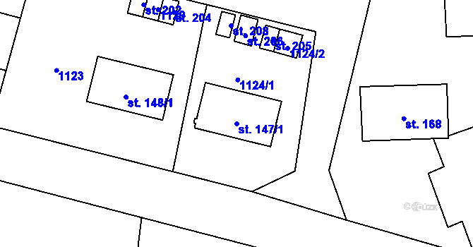 Parcela st. 147/1 v KÚ Bezvěrov, Katastrální mapa