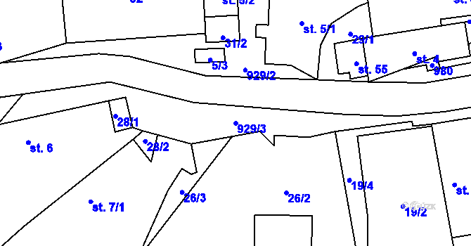 Parcela st. 929/3 v KÚ Vlkošov, Katastrální mapa