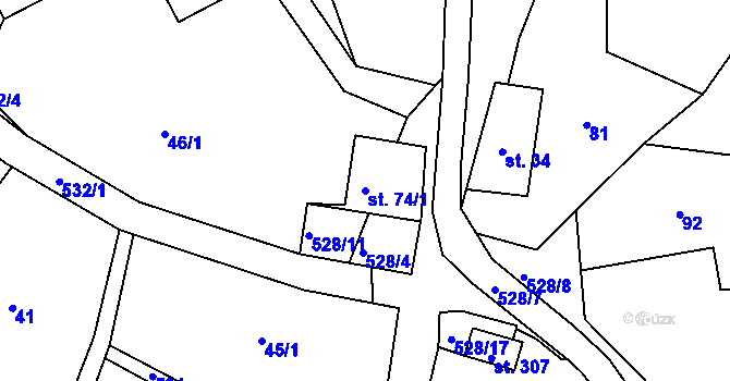 Parcela st. 74/1 v KÚ Bílá u Českého Dubu, Katastrální mapa