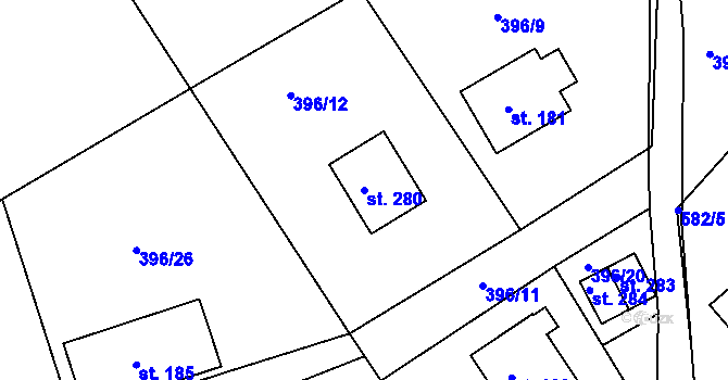 Parcela st. 280 v KÚ Bílá u Českého Dubu, Katastrální mapa