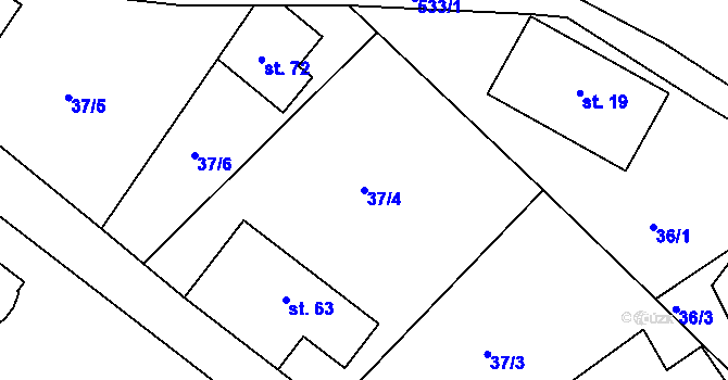 Parcela st. 37/4 v KÚ Bílá u Českého Dubu, Katastrální mapa
