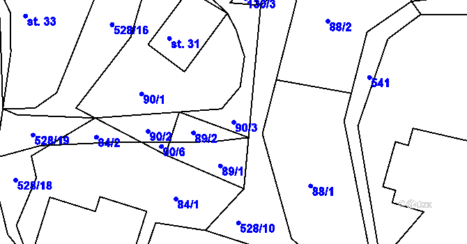 Parcela st. 90/3 v KÚ Bílá u Českého Dubu, Katastrální mapa