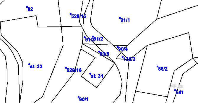 Parcela st. 90/5 v KÚ Bílá u Českého Dubu, Katastrální mapa