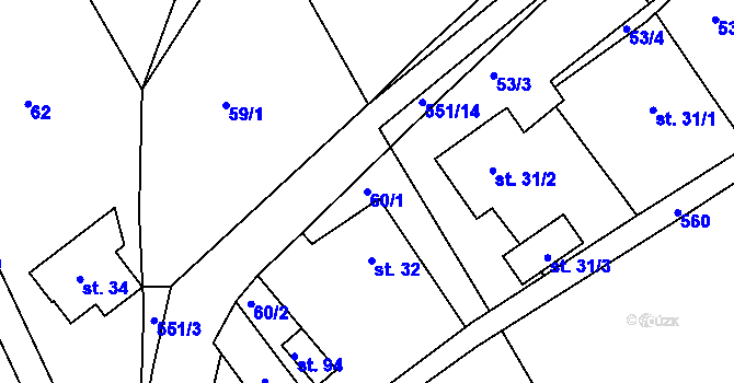 Parcela st. 60/1 v KÚ Vlčetín u Bílé, Katastrální mapa