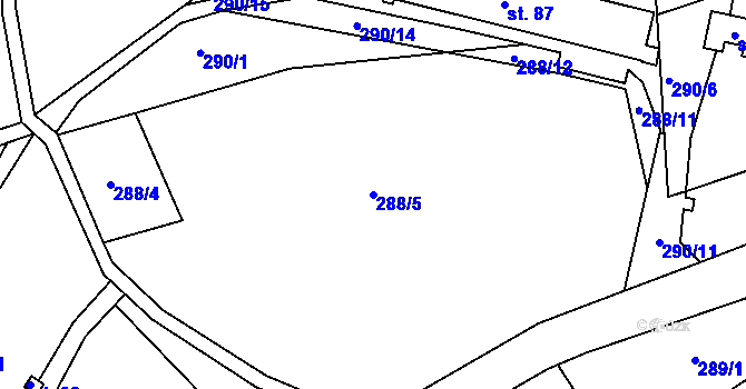 Parcela st. 288/5 v KÚ Vlčetín u Bílé, Katastrální mapa
