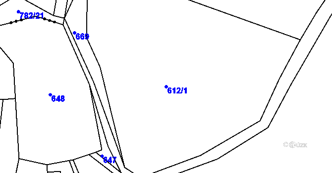Parcela st. 612/1 v KÚ Vlčetín u Bílé, Katastrální mapa