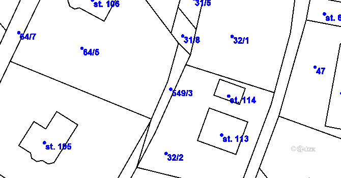 Parcela st. 549/3 v KÚ Vlčetín u Bílé, Katastrální mapa