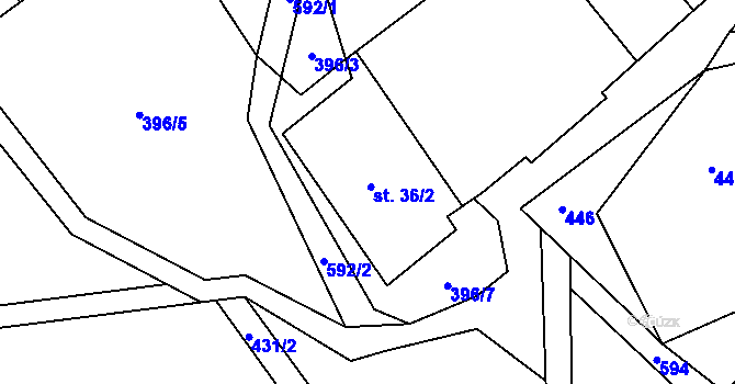 Parcela st. 36/2 v KÚ Vlčetín u Bílé, Katastrální mapa
