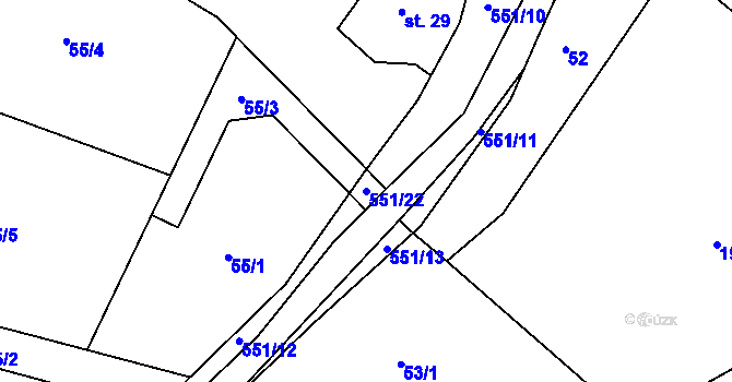 Parcela st. 551/22 v KÚ Vlčetín u Bílé, Katastrální mapa